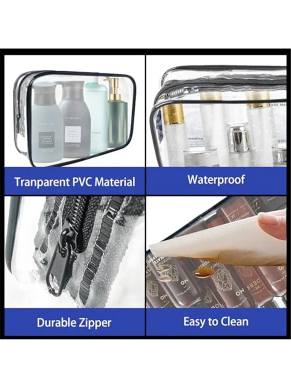 16 Pack Clear Vinyl Cosmetic Bags Waterproof TSA Approved Travel Toiletry Bags